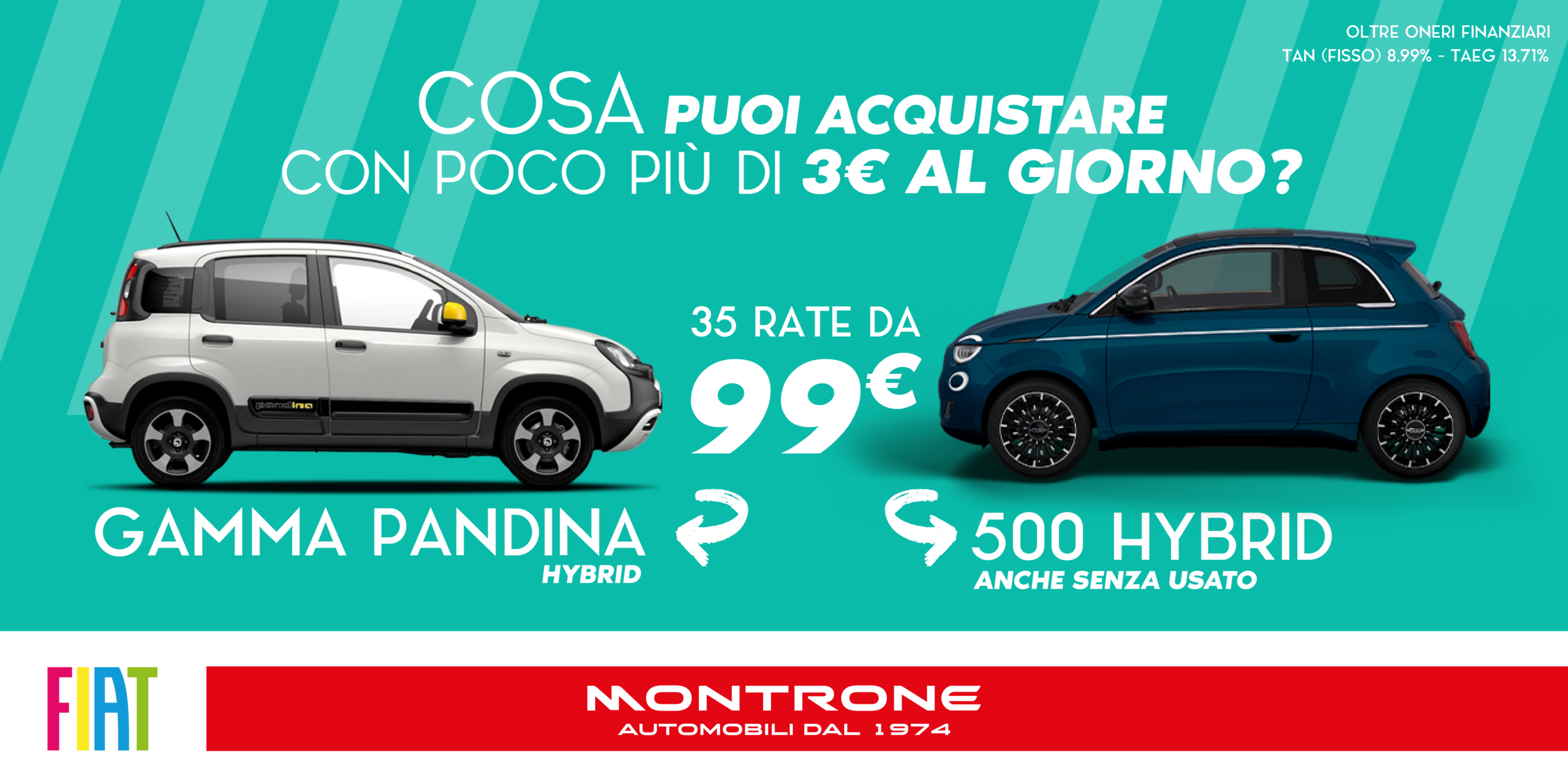 Fiat 500 Hybrid e Panda da 99€ al mese
